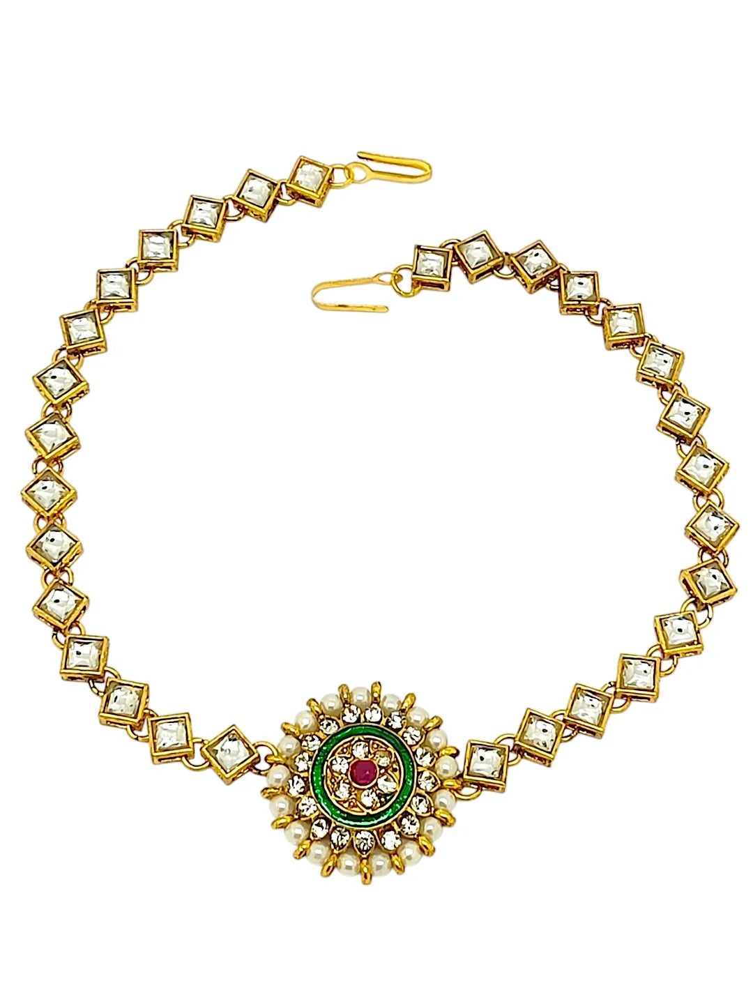 Gold-Plated Kundan Studded Round Shape Matha Patti