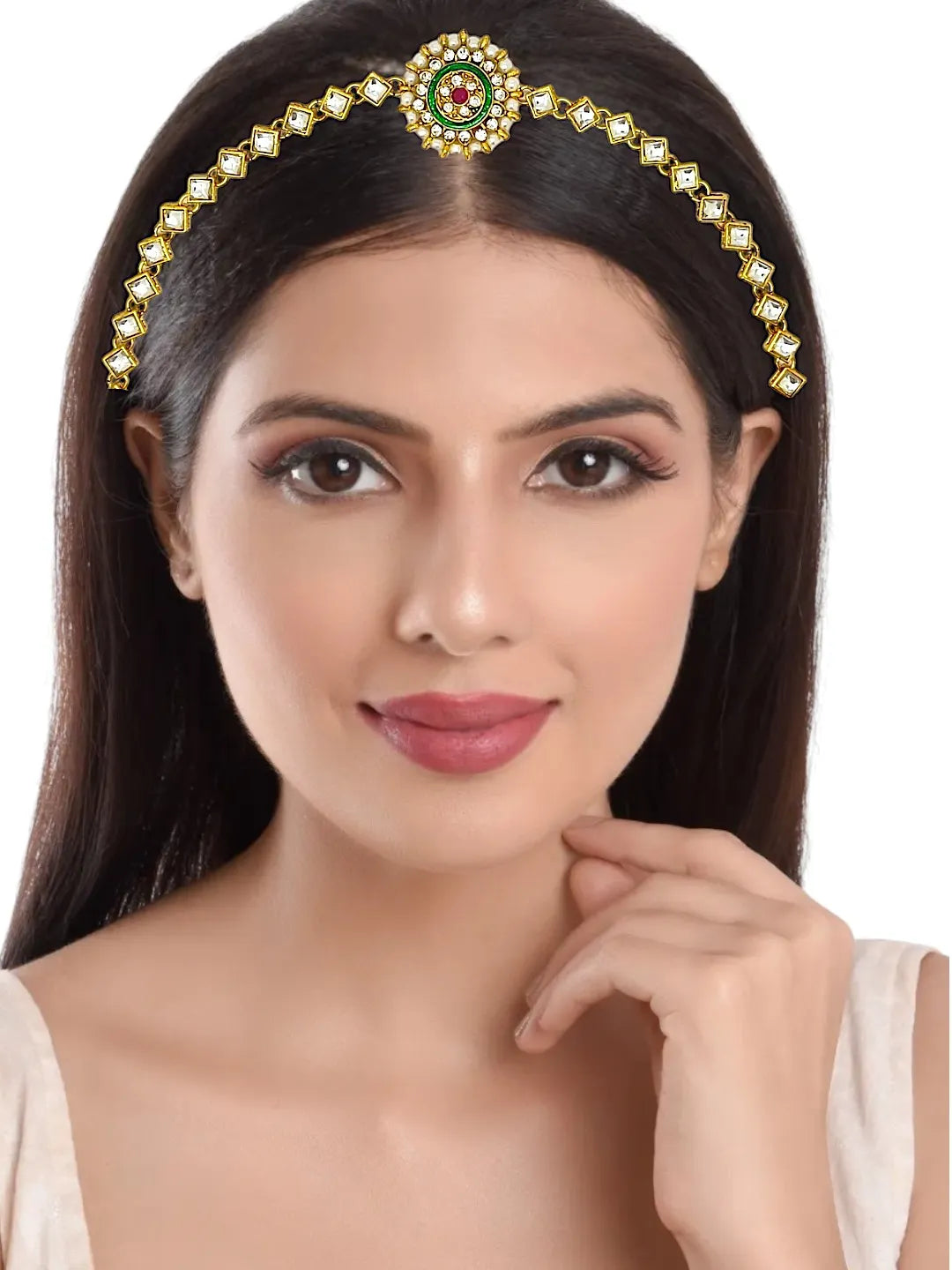 Gold-Plated Kundan Studded Round Shape Matha Patti