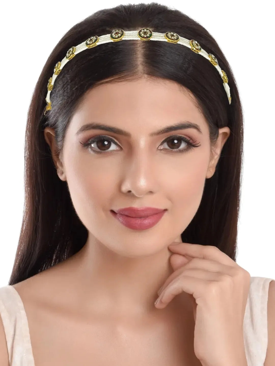 Gold-Plated Artificial Stones and Beads Studded Matha Patti