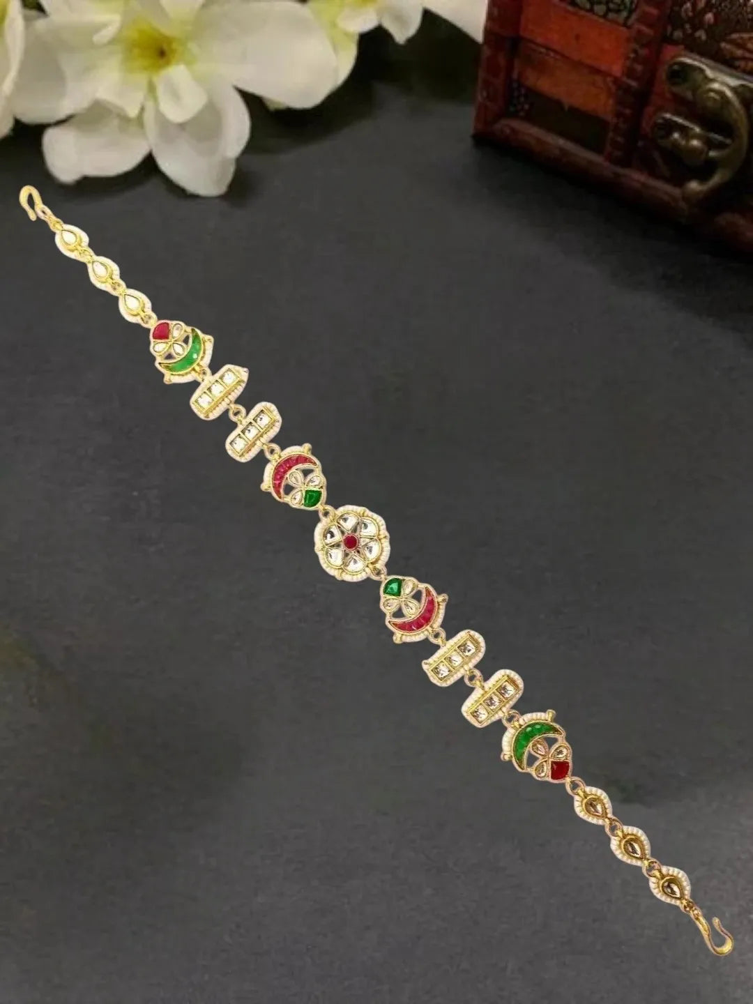 Gold Plated Kundan Mathapatti Sheeshphool Head Jewellery