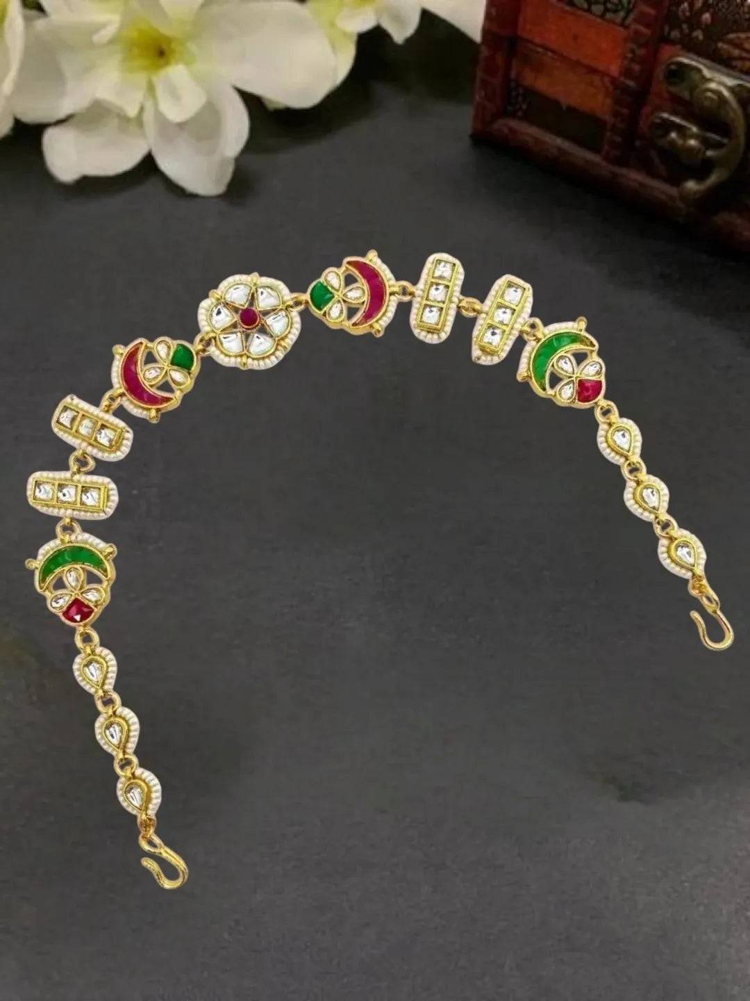 Gold Plated Kundan Mathapatti Sheeshphool Head Jewellery