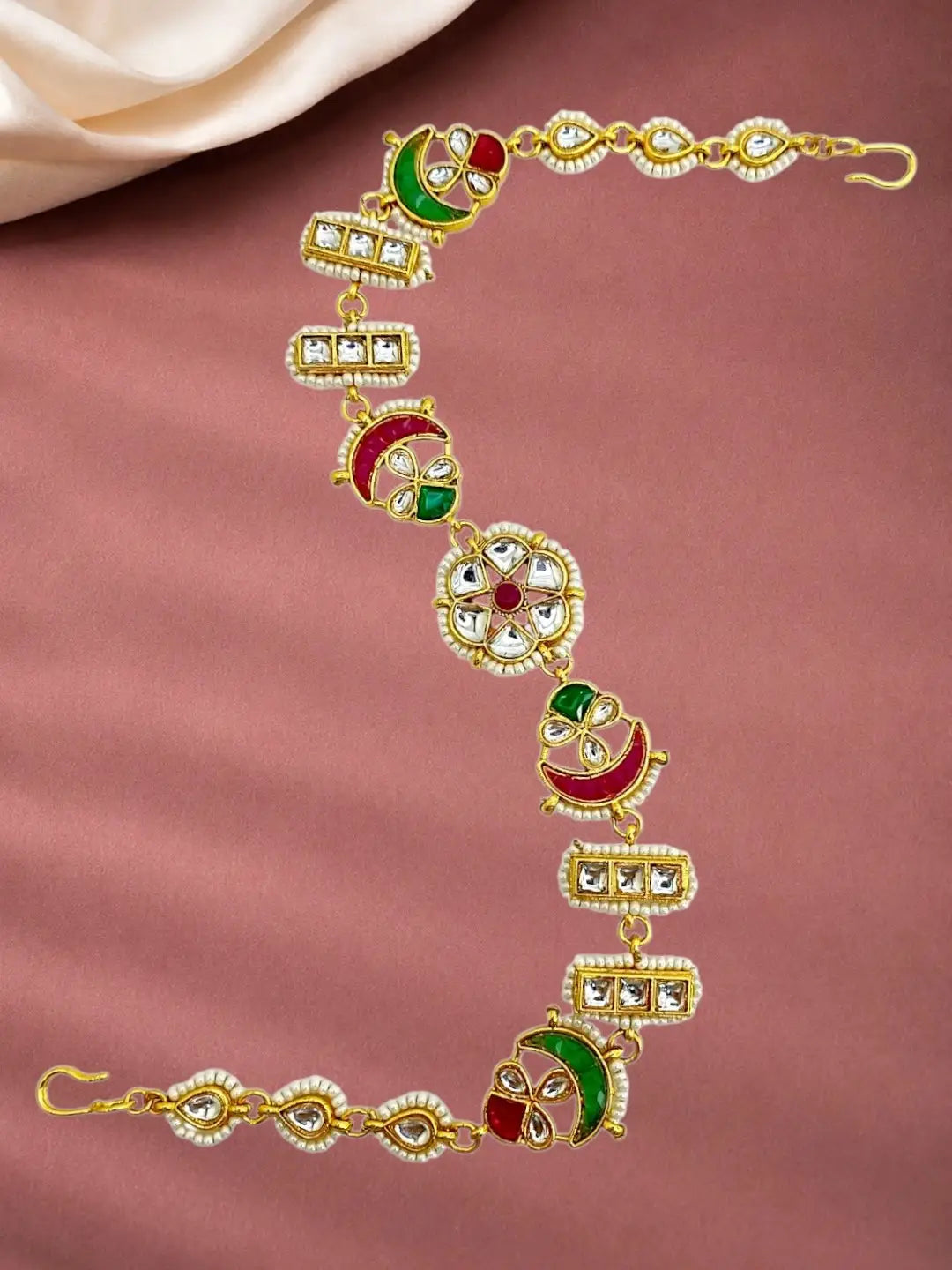 Gold Plated Kundan Mathapatti Sheeshphool Head Jewellery
