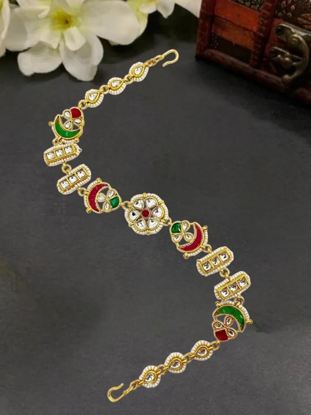 Gold Plated Kundan Mathapatti Sheeshphool Head Jewellery
