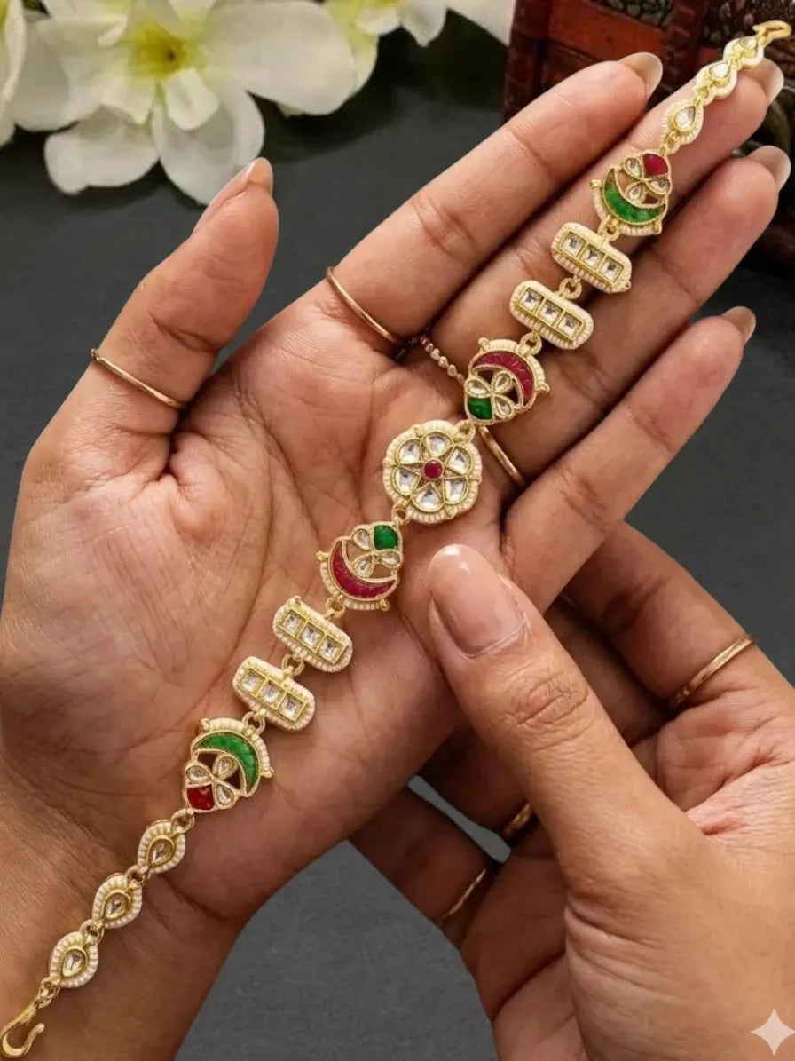 Gold Plated Kundan Mathapatti Sheeshphool Head Jewellery