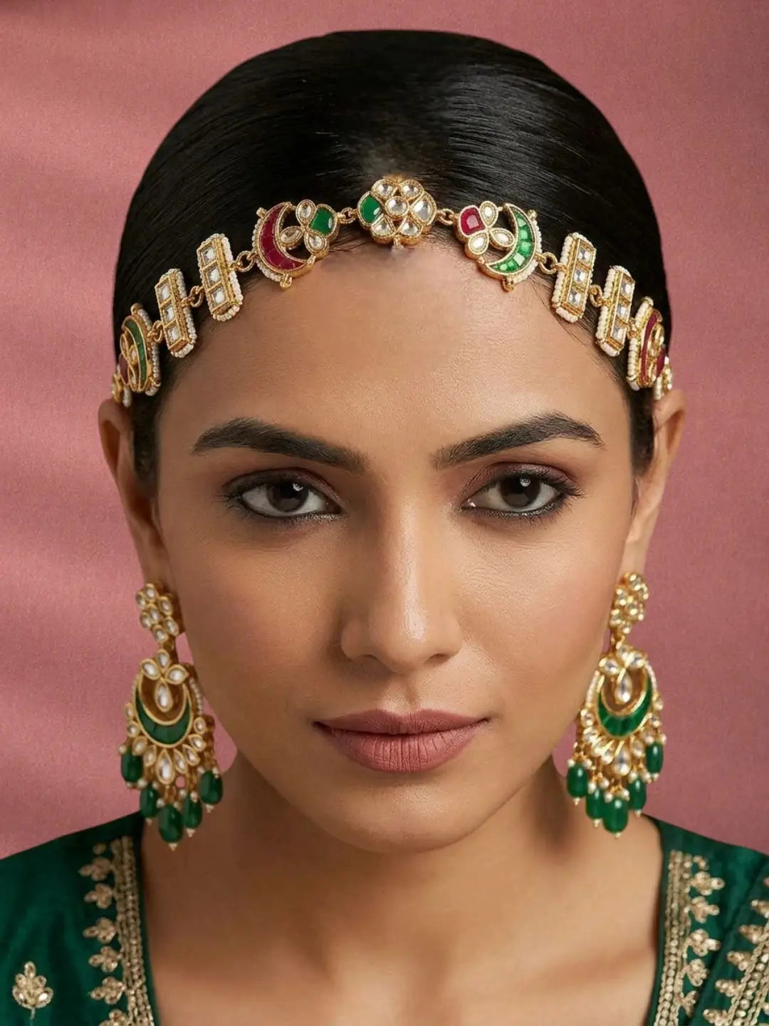 Gold Plated Kundan Mathapatti Sheeshphool Head Jewellery