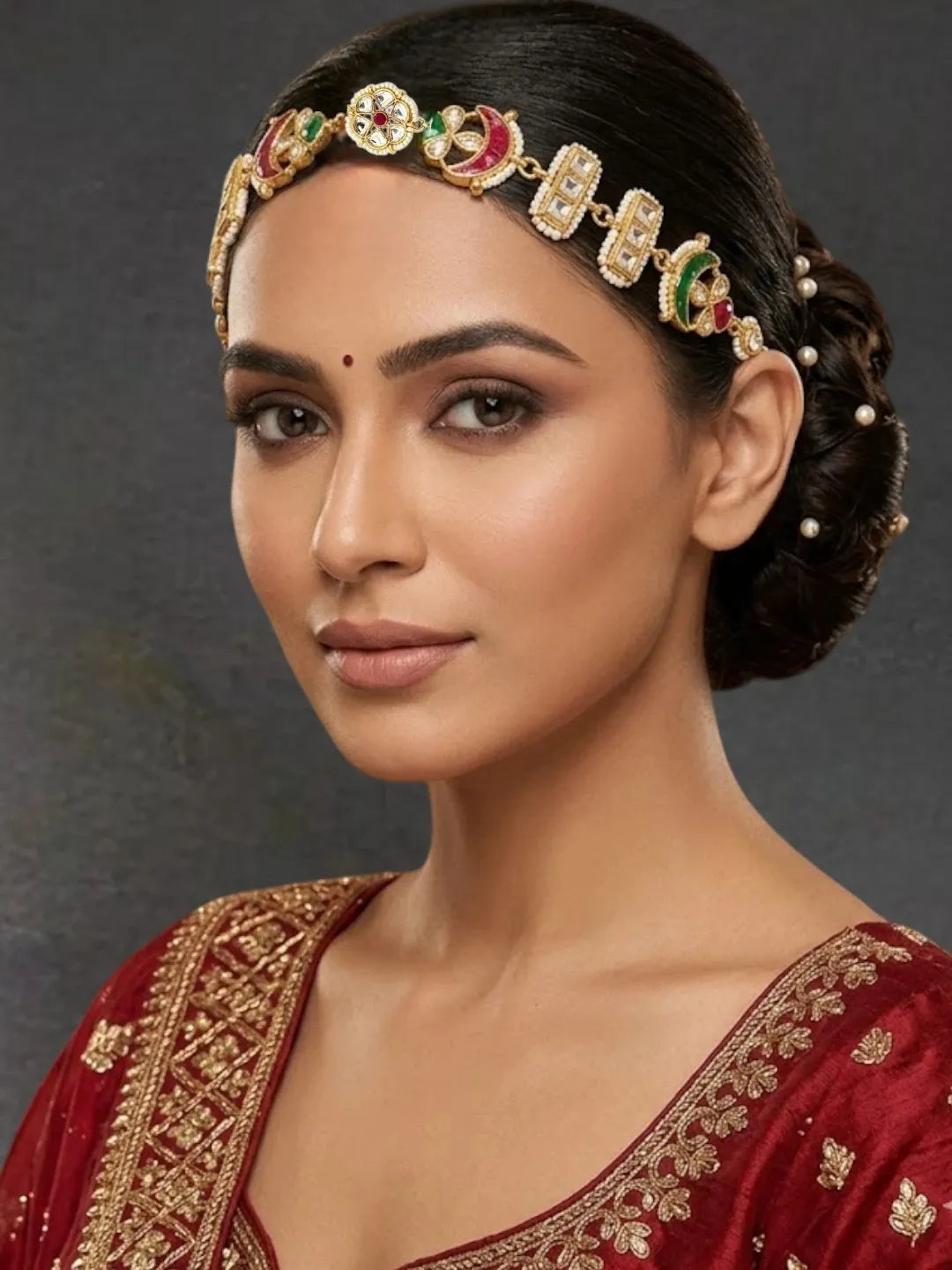Gold Plated Kundan Mathapatti Sheeshphool Head Jewellery