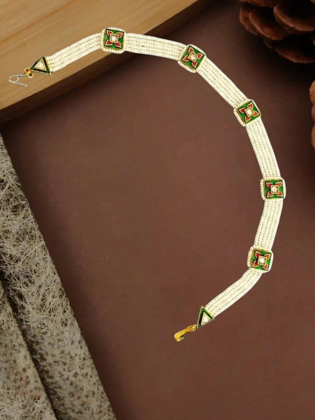 Gold Plated Square Kundan Meenakari Sheeshphool Mathapatti