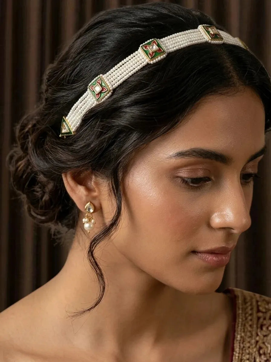 Gold Plated Square Kundan Meenakari Sheeshphool Mathapatti