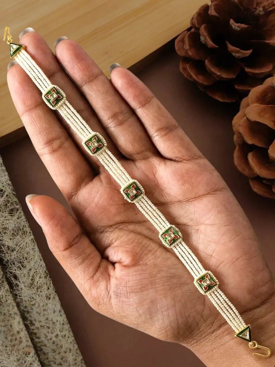Gold Plated Square Kundan Meenakari Sheeshphool Mathapatti