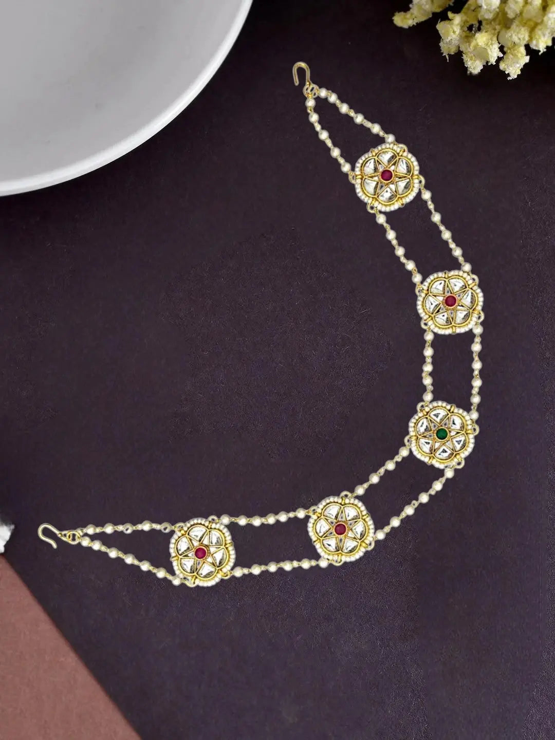 Gold Plated Kundan Layered Sheeshphool Mathapatti