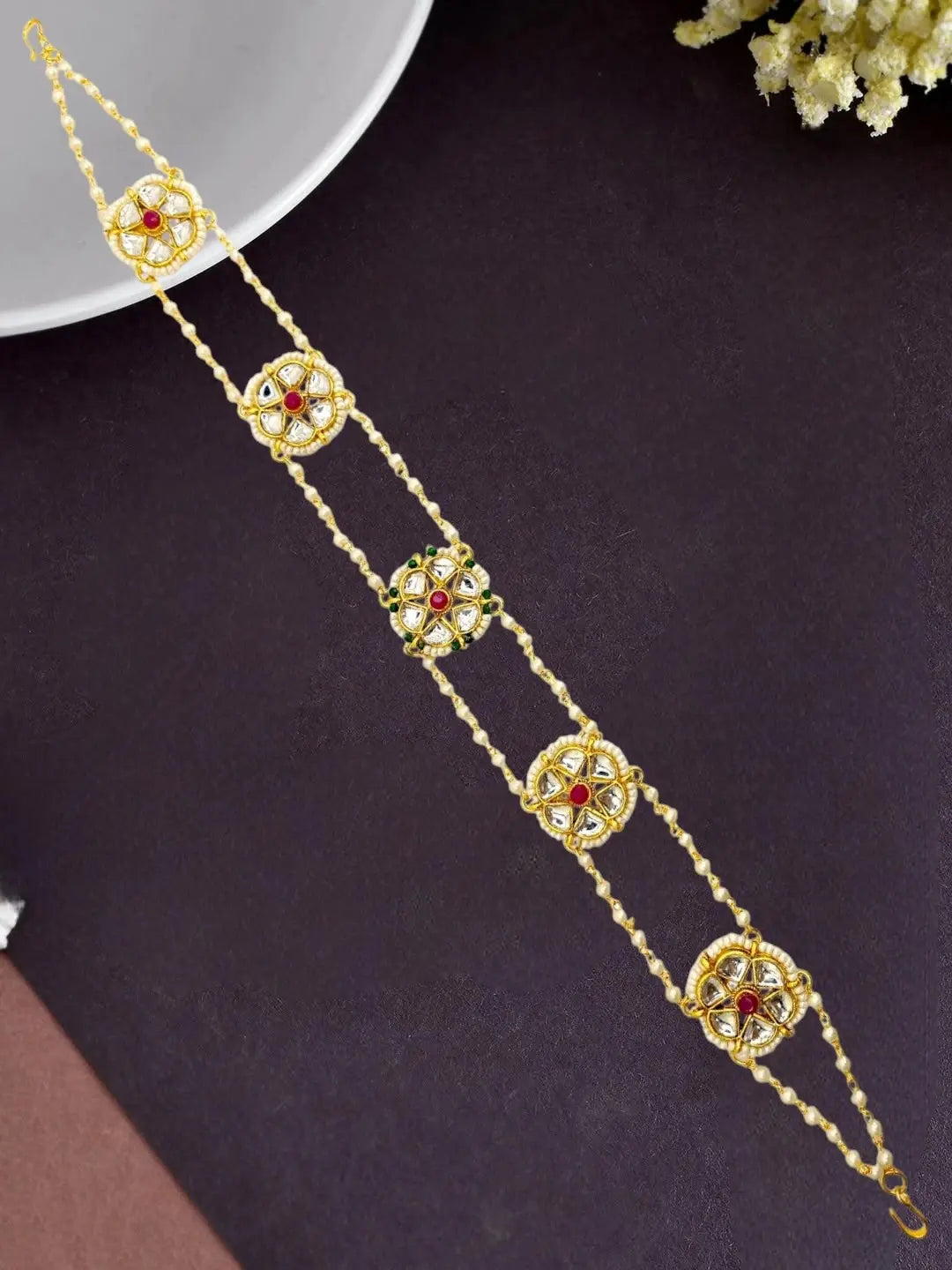 Gold Plated Kundan Layered Sheeshphool Mathapatti