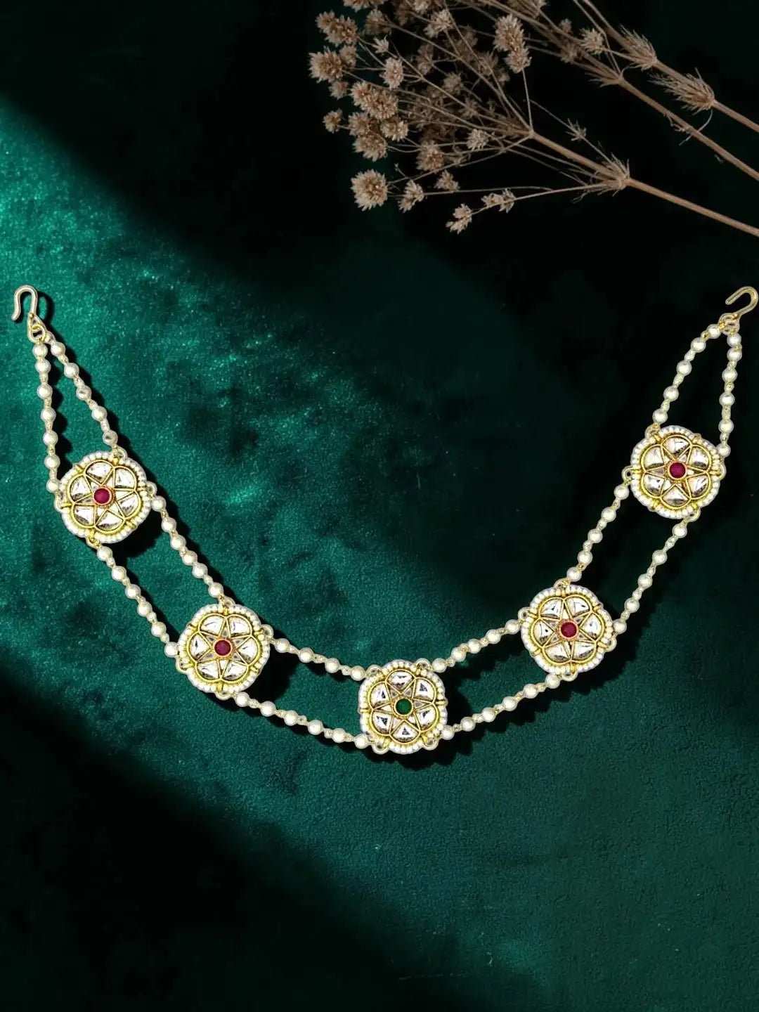 Gold Plated Kundan Layered Sheeshphool Mathapatti