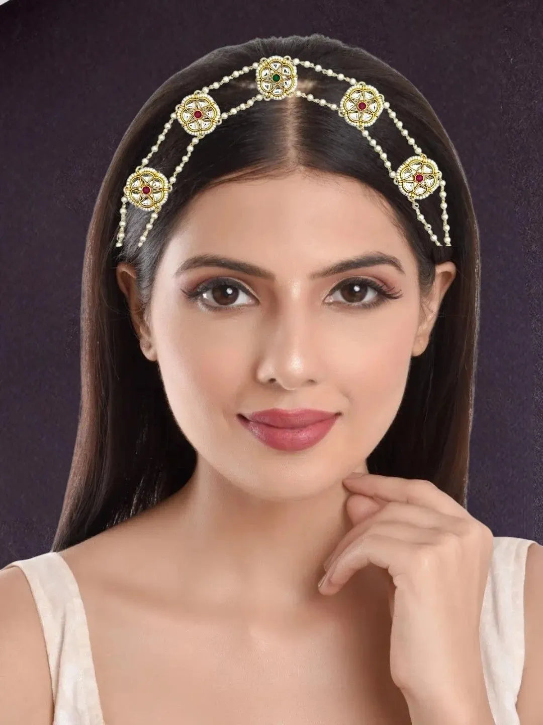Gold Plated Kundan Layered Sheeshphool Mathapatti