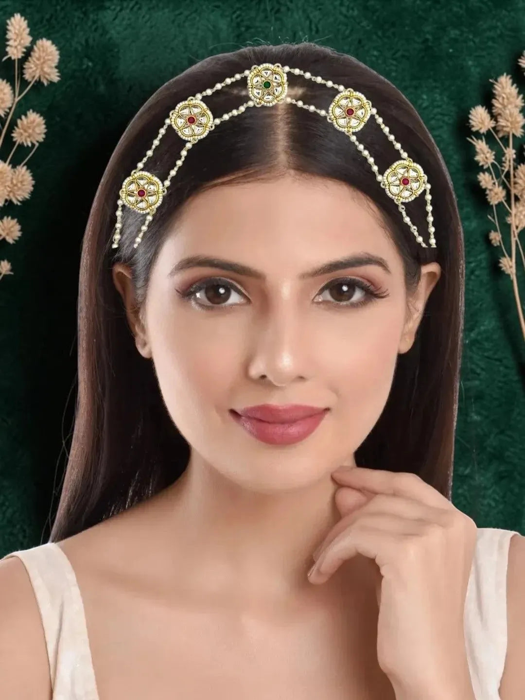 Gold Plated Kundan Layered Sheeshphool Mathapatti