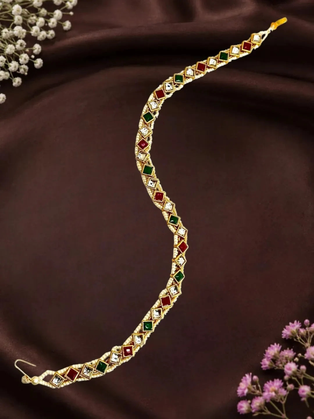 Gold Plated Sleek Kundan Mathapatti Sheeshphool