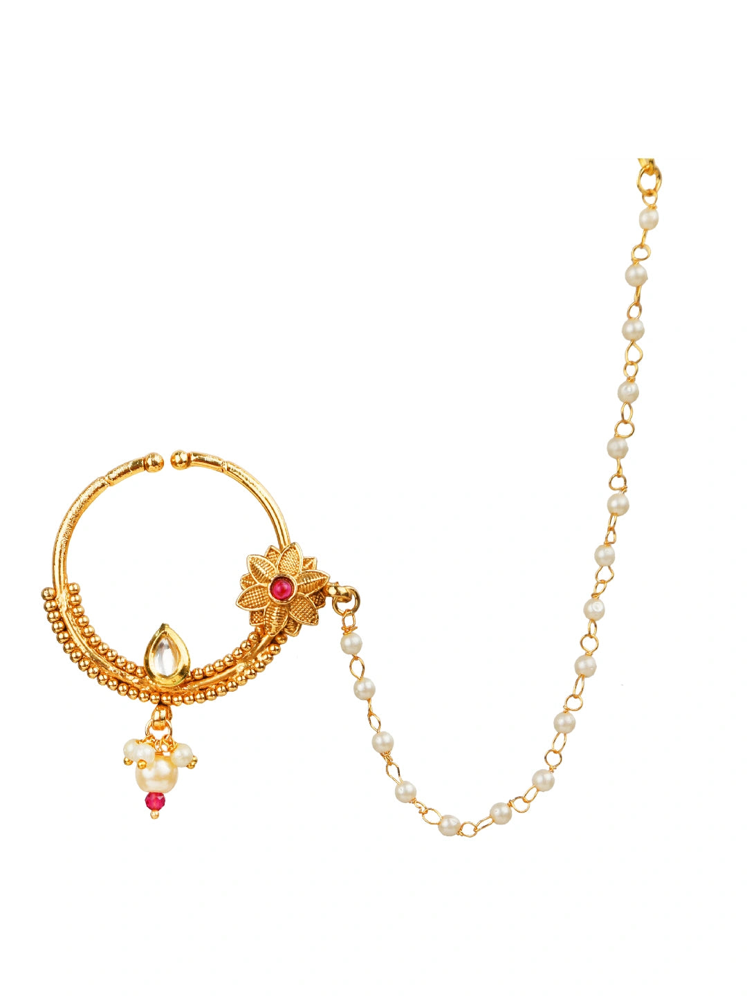 Gold plated Kundan Bridal Nose Ring Clip On Non Piercing Nath