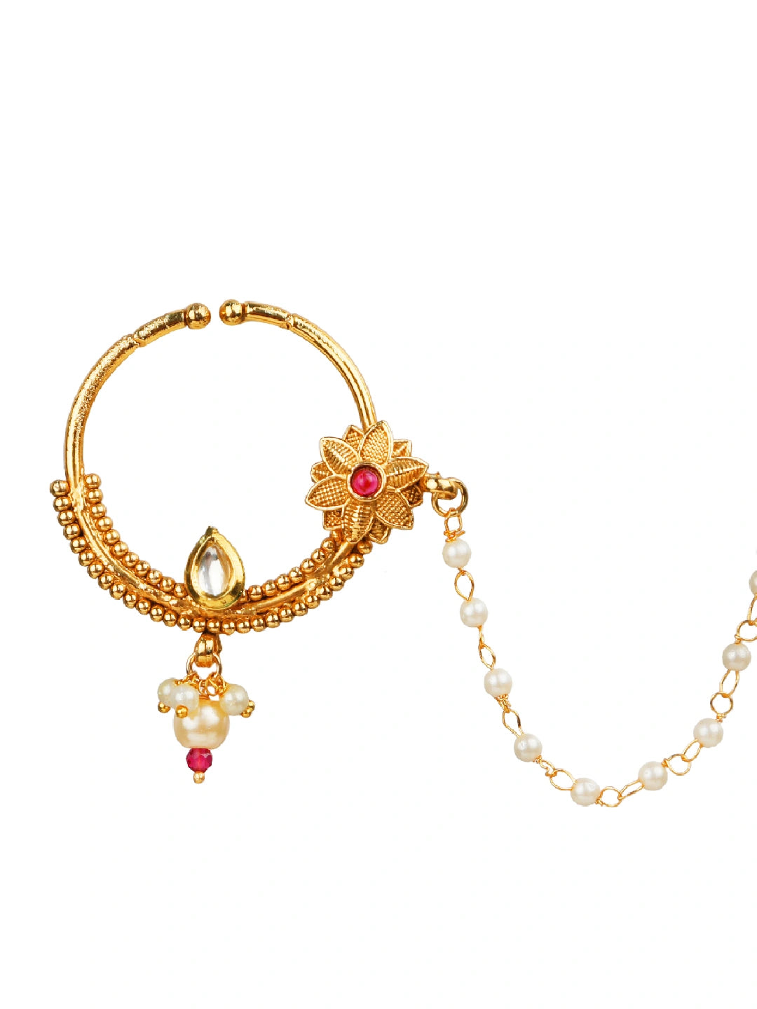 Gold plated Kundan Bridal Nose Ring Clip On Non Piercing Nath