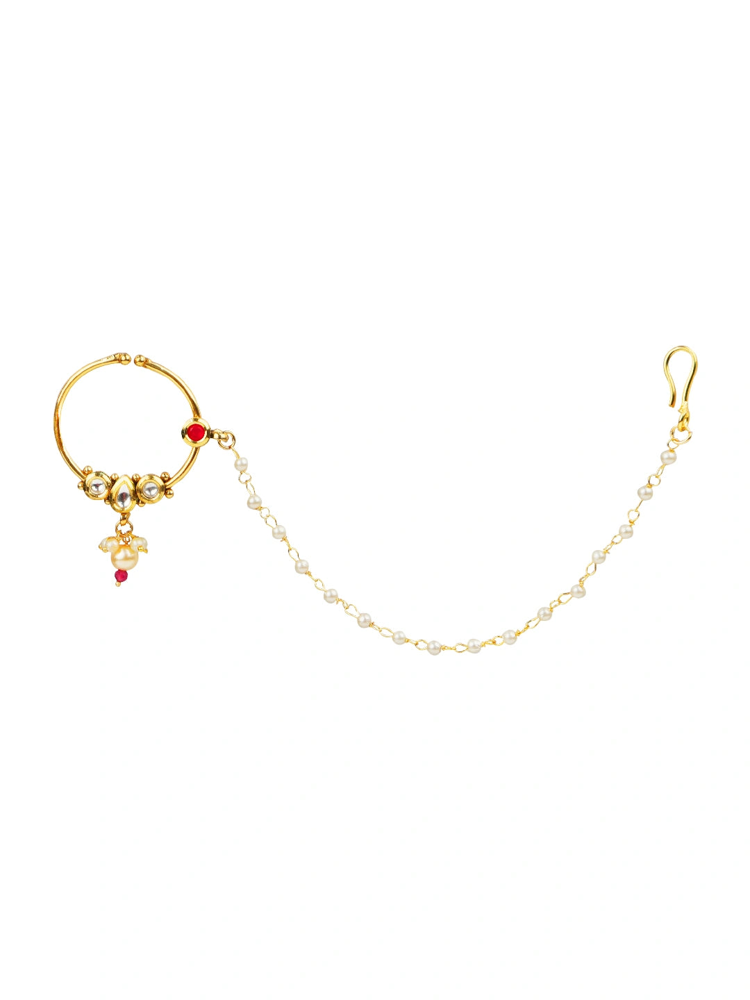 Gold plated Kundan Ruby Bridal Nose Ring Clip On Non Piercing Nath