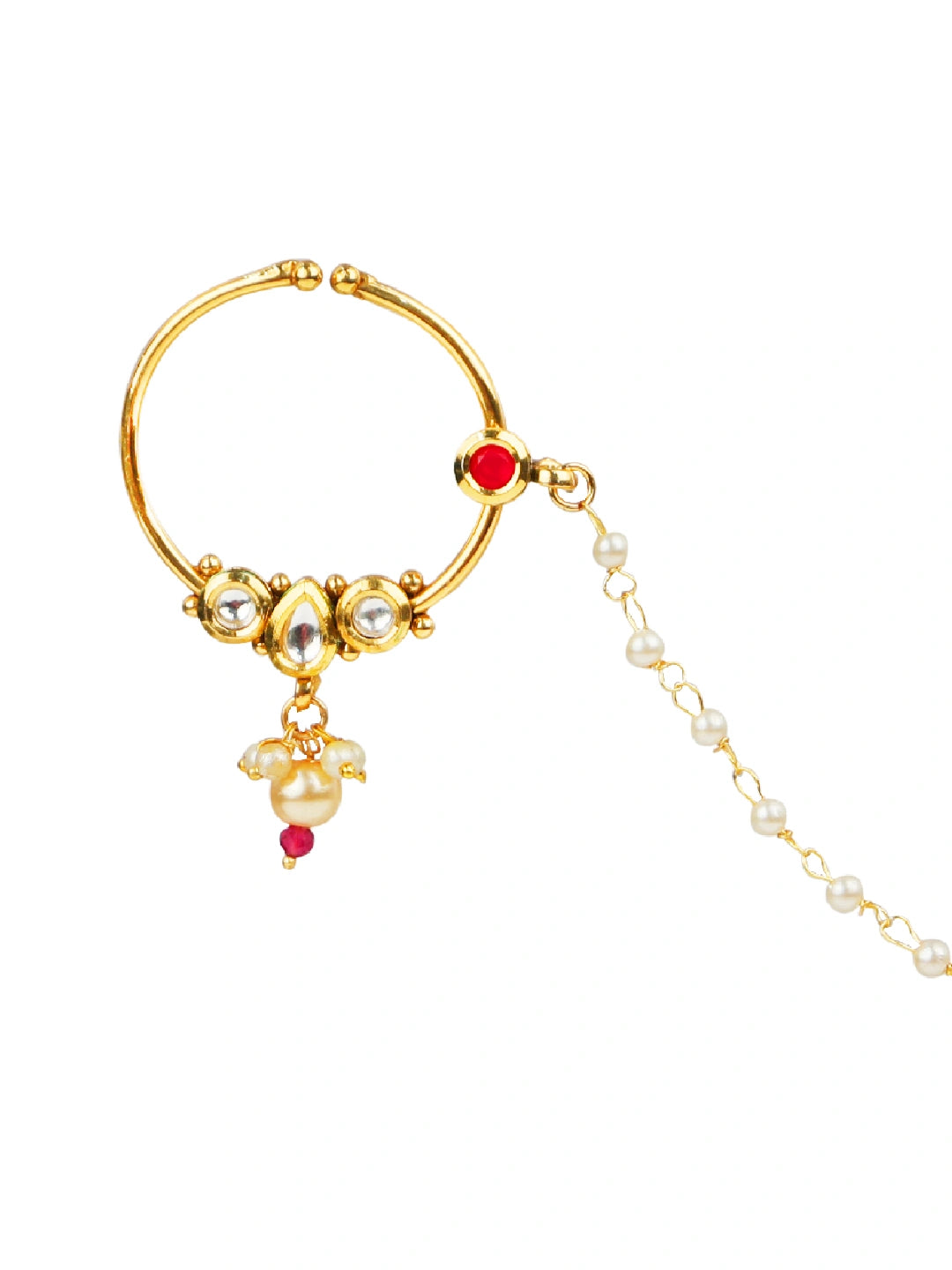 Gold plated Kundan Ruby Bridal Nose Ring Clip On Non Piercing Nath