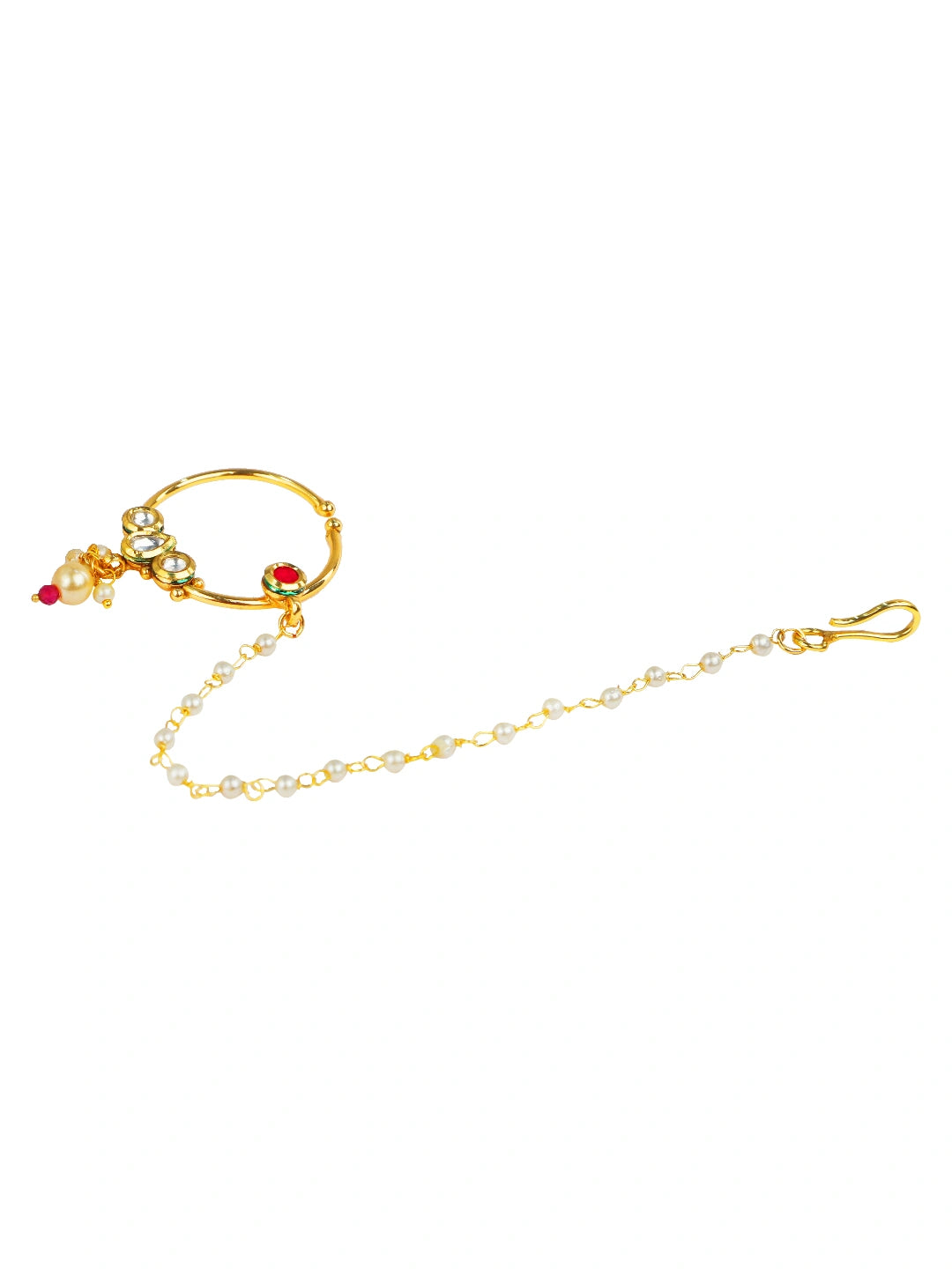 Gold plated Kundan Ruby Bridal Nose Ring Clip On Non Piercing Nath