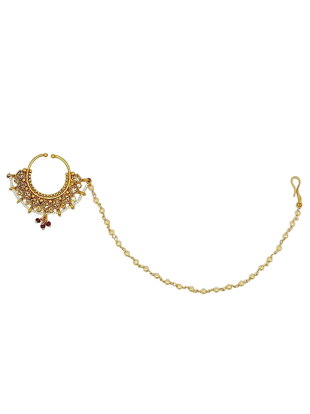Golden Kundan Beads Chained Nosepin