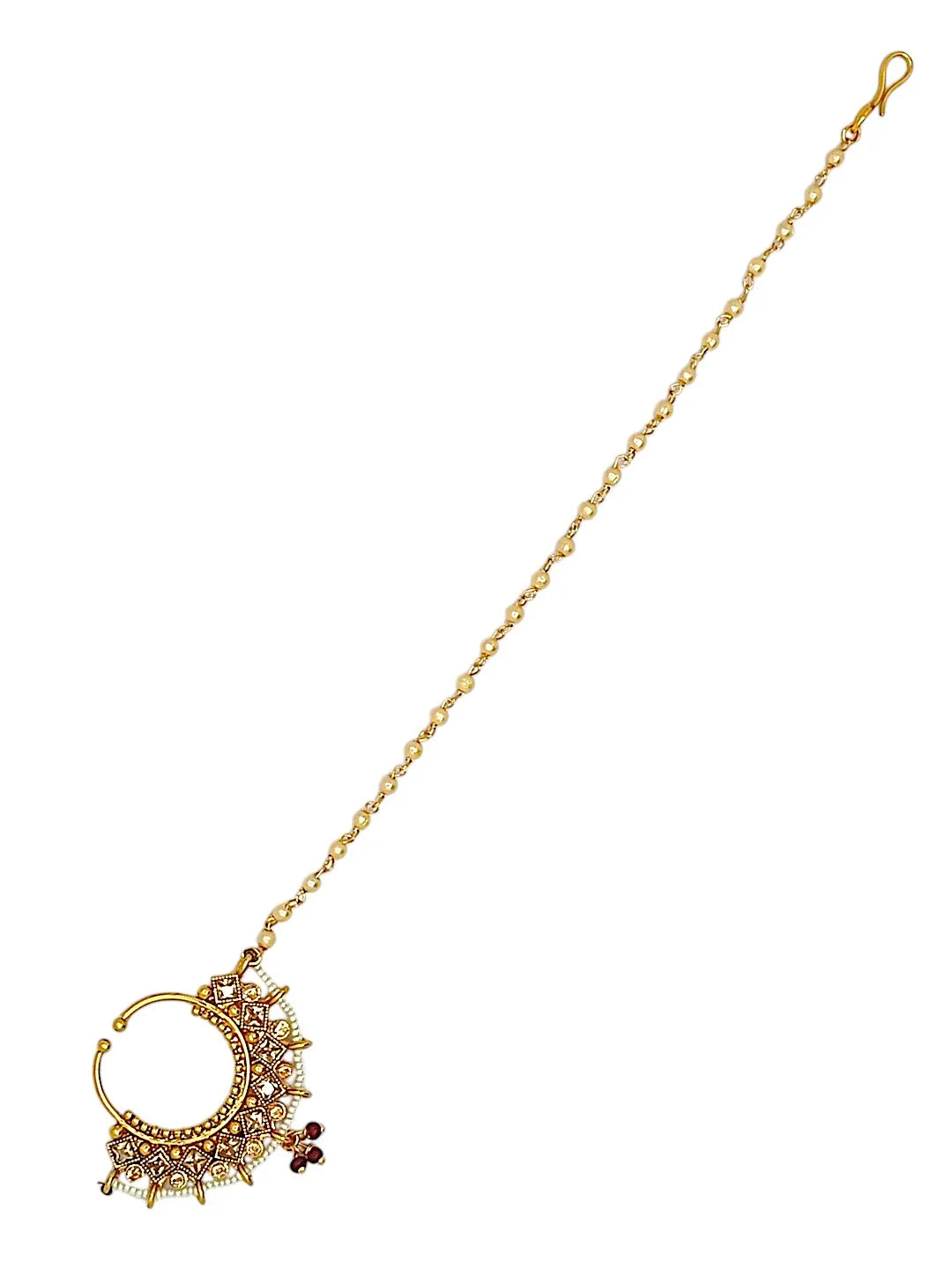 Golden Kundan Beads Chained Nosepin