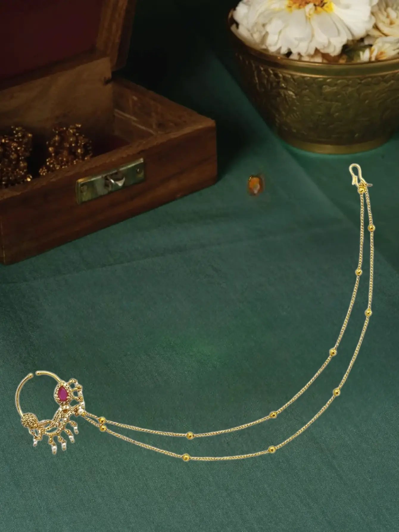 Gold Plated American Diamond Nose Ring Nathiya