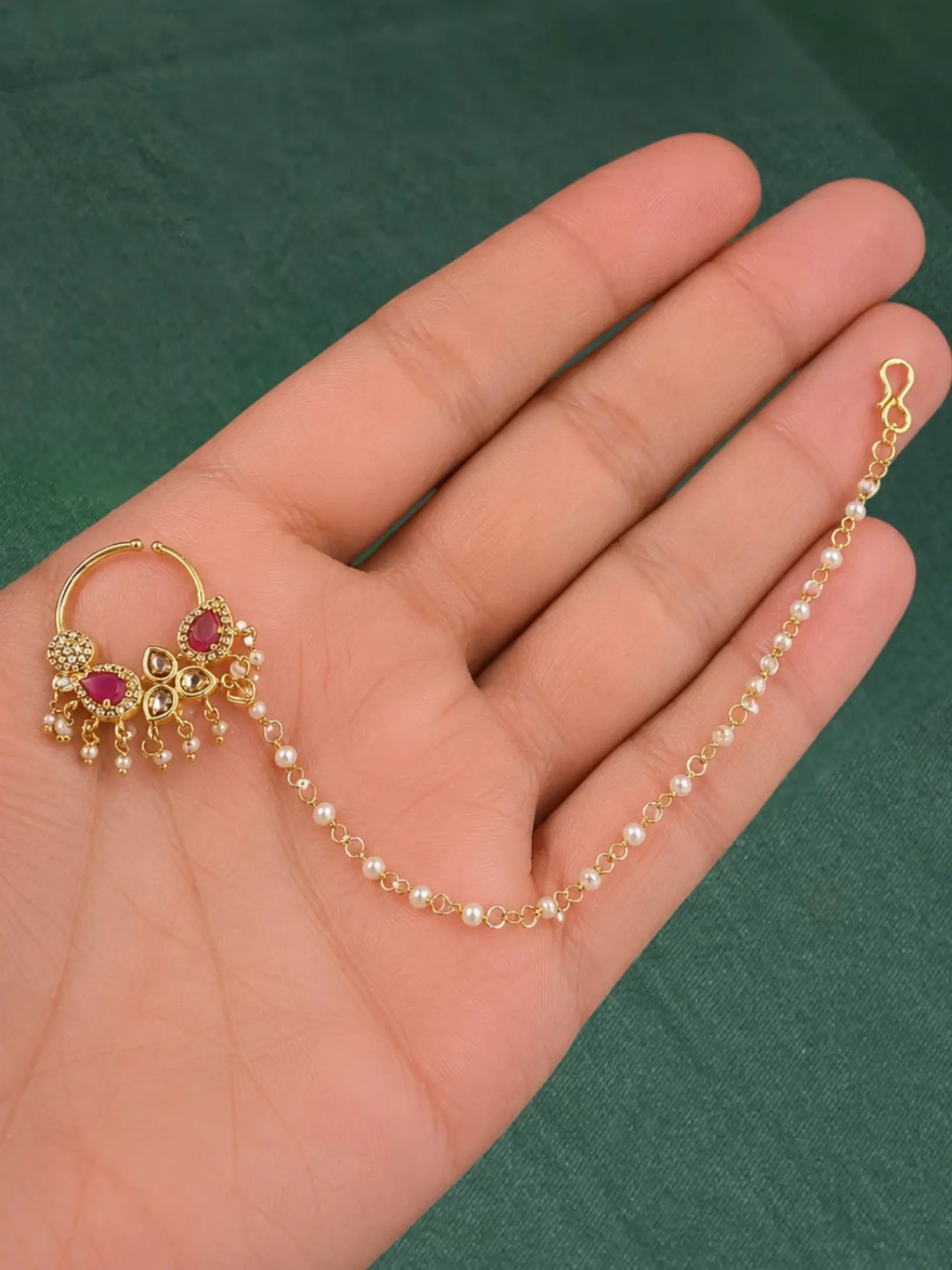 Gold Plated American Diamond Nose Ring Nathiya
