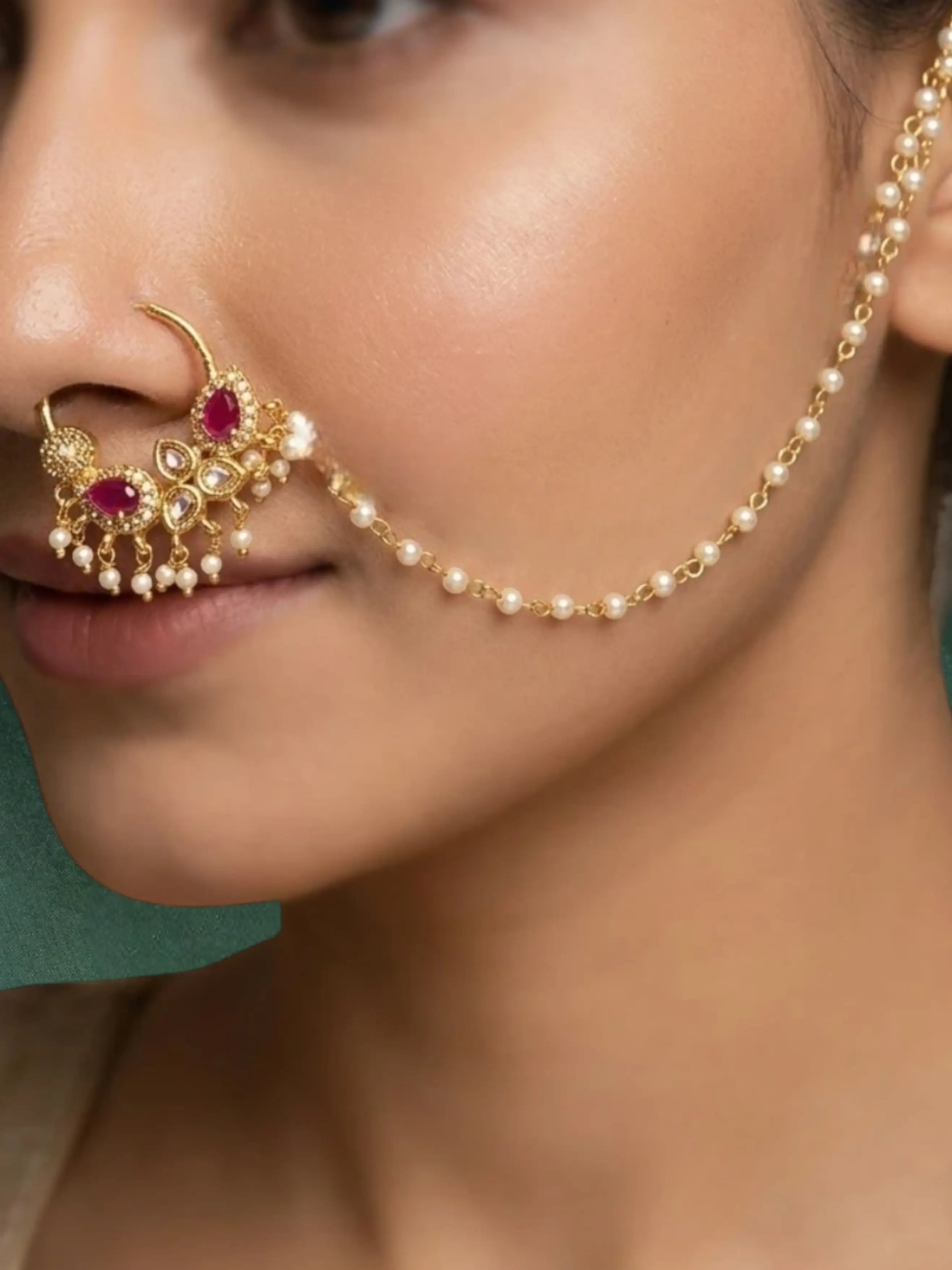 Gold Plated American Diamond Nose Ring Nathiya