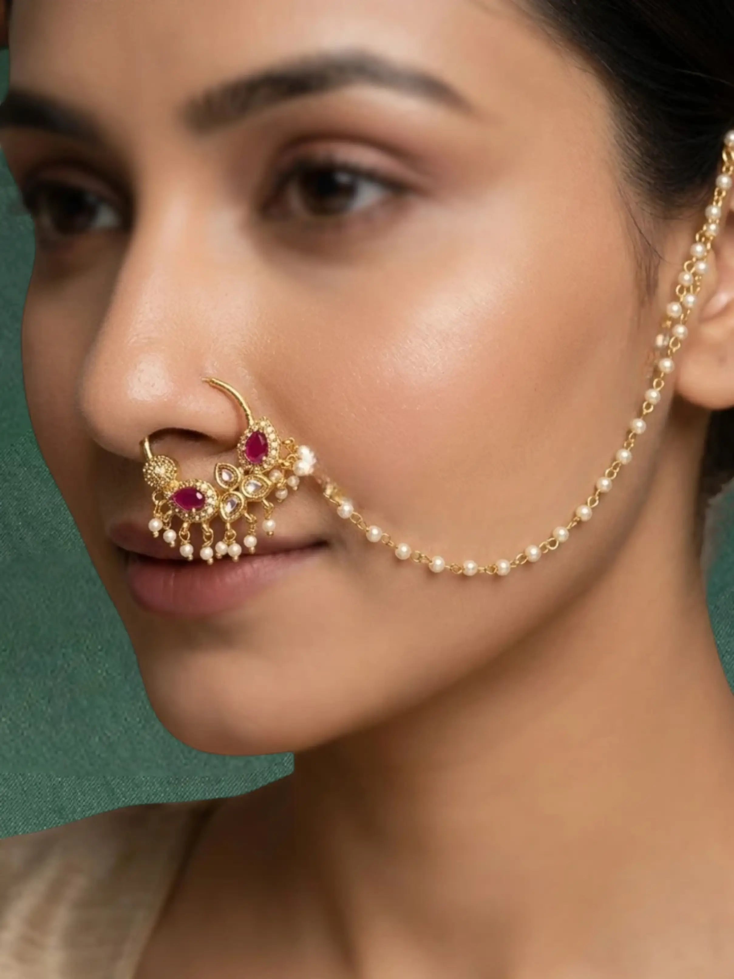 Gold Plated American Diamond Nose Ring Nathiya