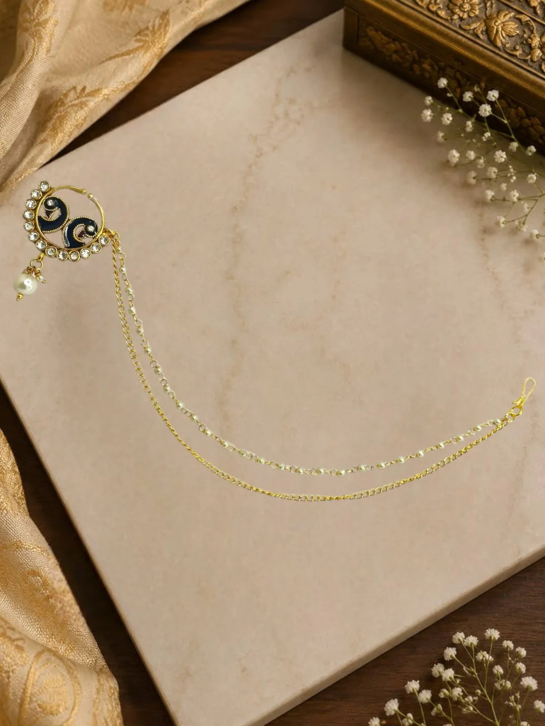 Gold Plated Peacock Enamel Nose Ring Nathiya