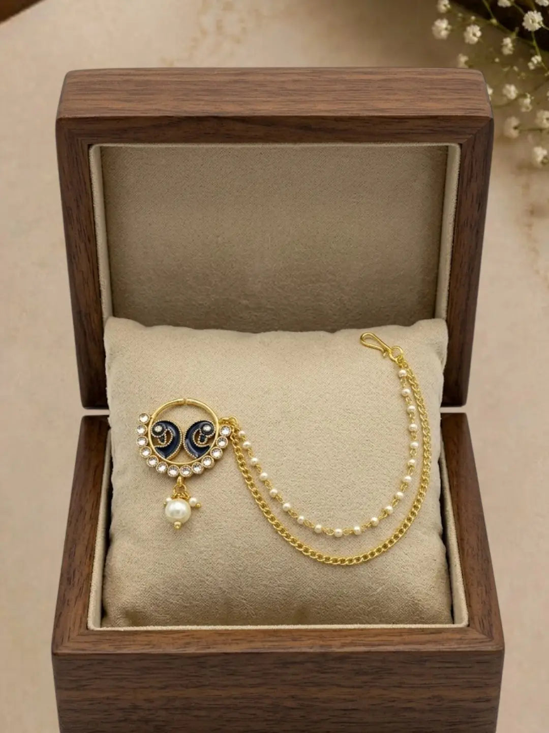 Gold Plated Peacock Enamel Nose Ring Nathiya