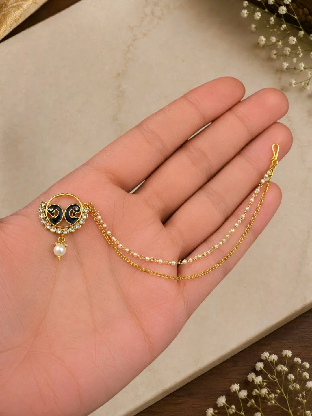 Gold Plated Peacock Enamel Nose Ring Nathiya