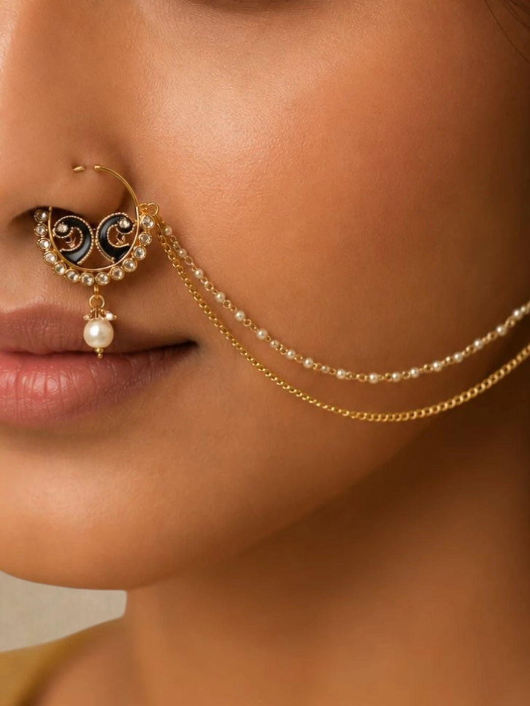 Gold Plated Peacock Enamel Nose Ring Nathiya