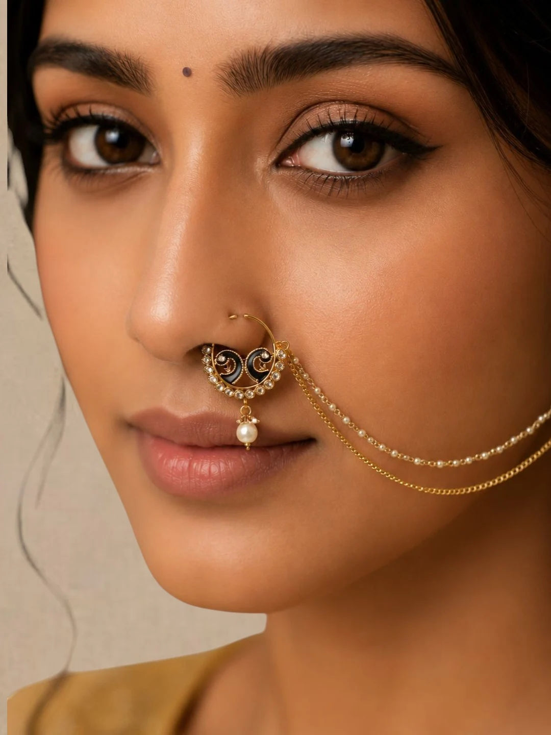 Gold Plated Peacock Enamel Nose Ring Nathiya