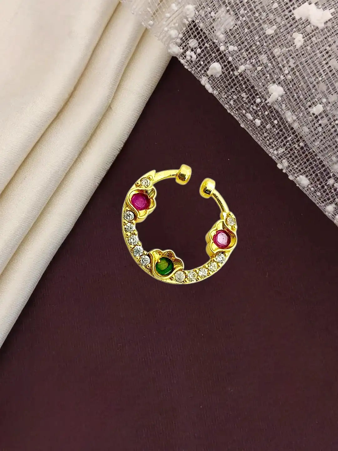 Gold Plated American Diamond Septum Pressing Nose Ring Nath