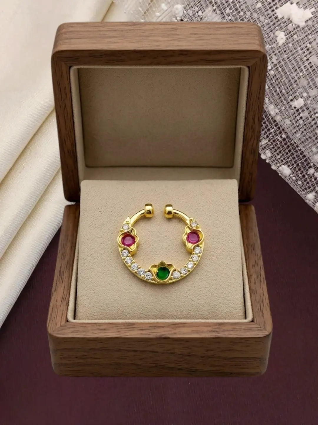 Gold Plated American Diamond Septum Pressing Nose Ring Nath