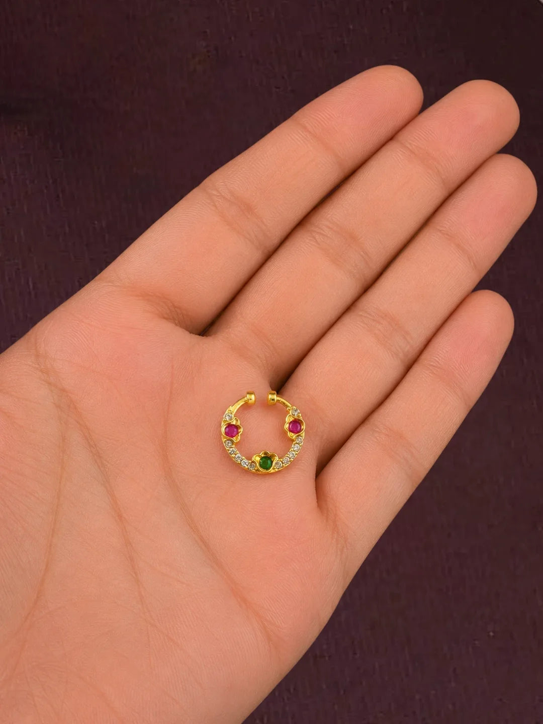 Gold Plated American Diamond Septum Pressing Nose Ring Nath