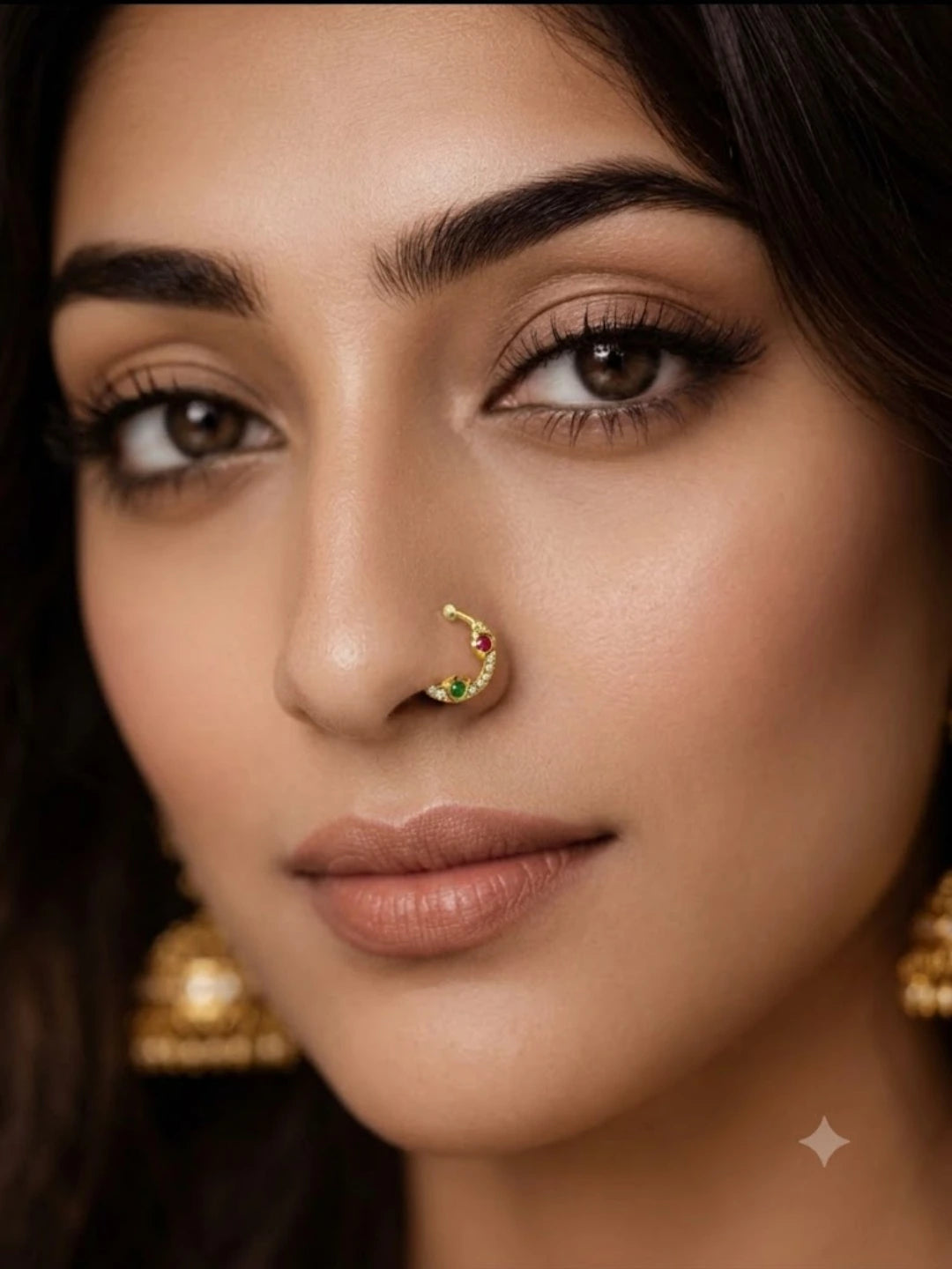 Gold Plated American Diamond Septum Pressing Nose Ring Nath