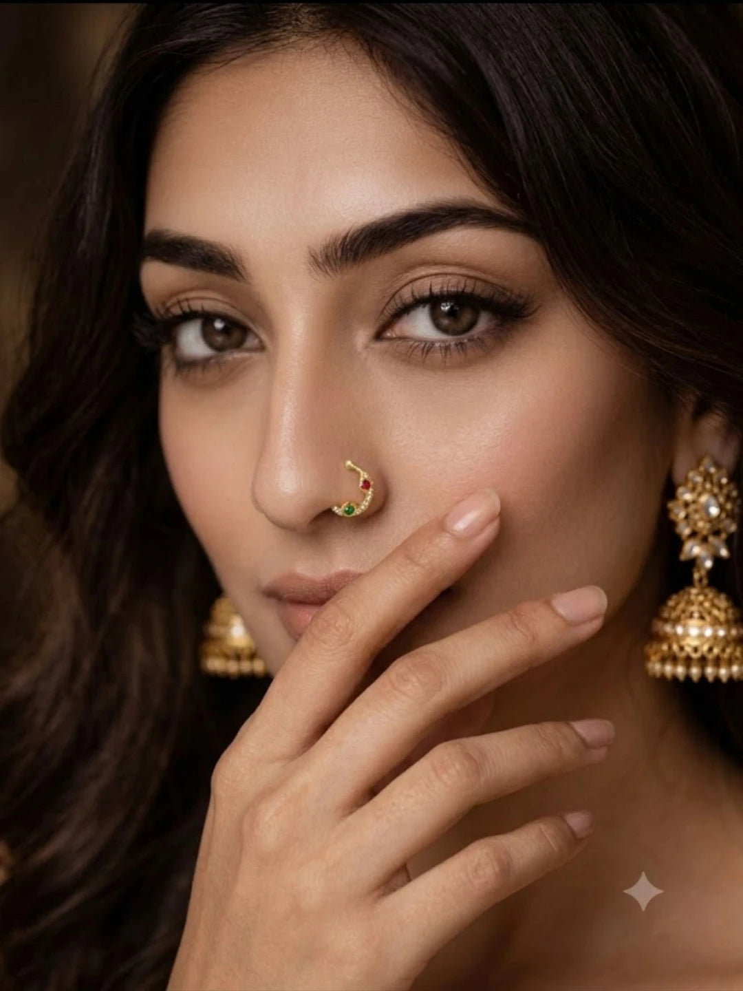 Gold Plated American Diamond Septum Pressing Nose Ring Nath