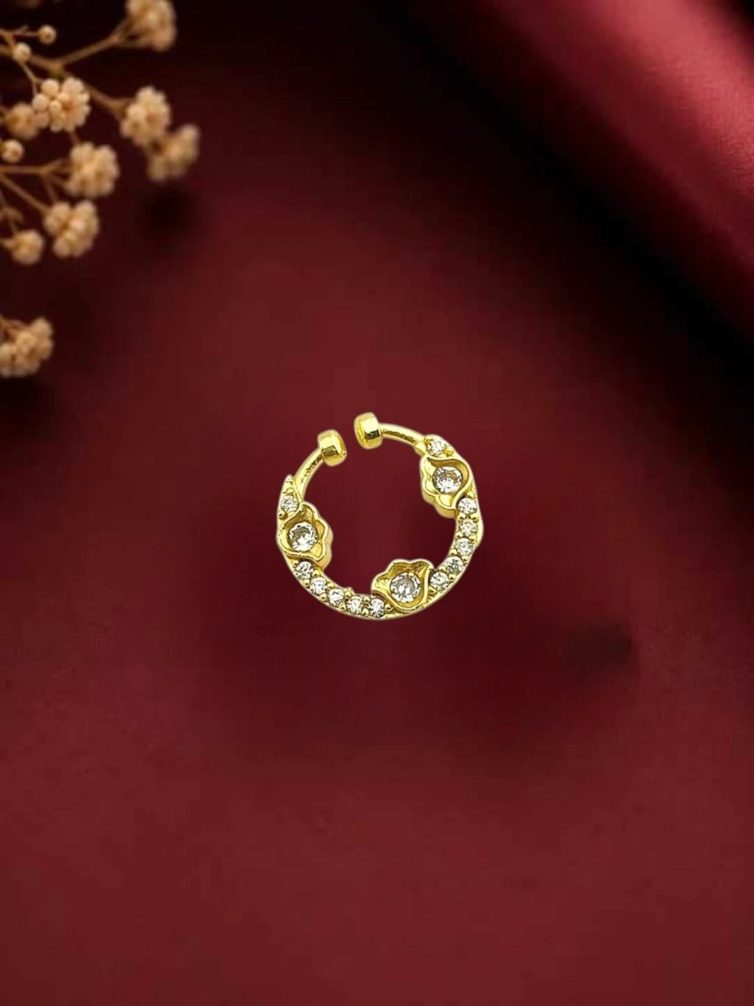 Gold Plated Pink AD Septum Pressing Nose Ring Nath