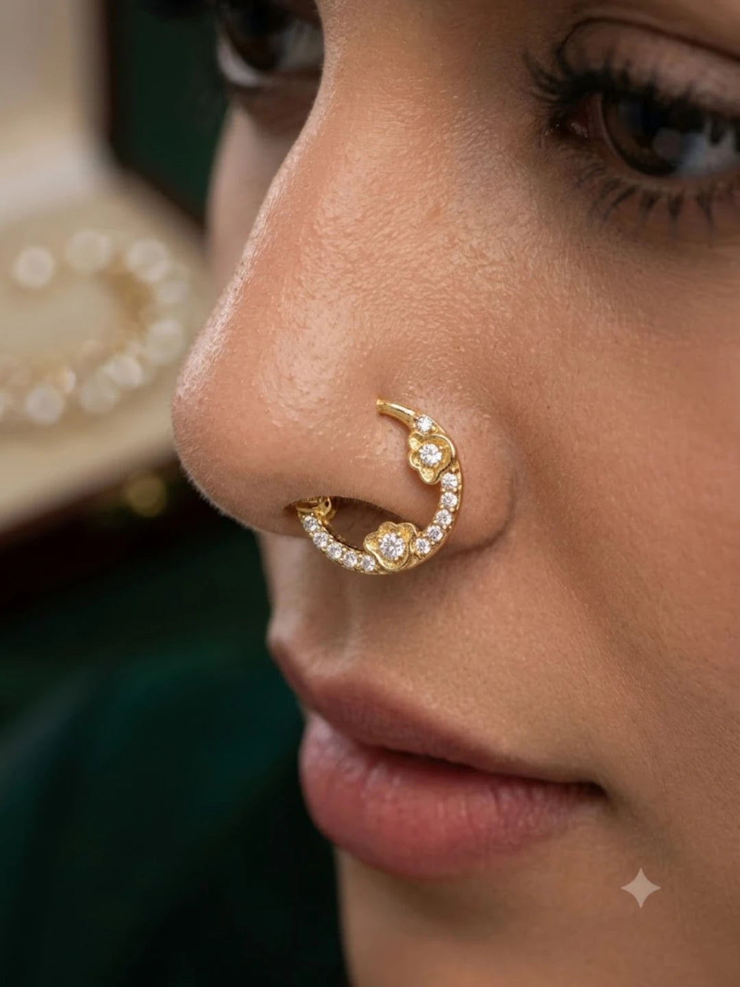 Gold Plated Pink AD Septum Pressing Nose Ring Nath