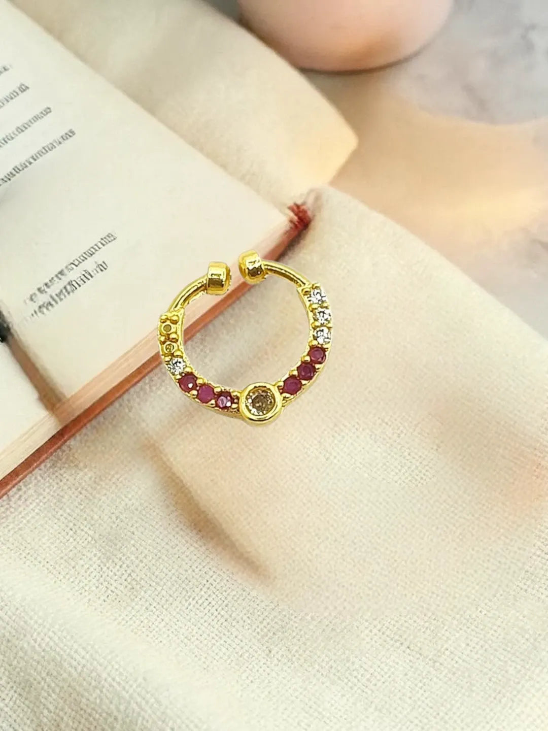 Gold Plated AD Septum Pressing Nose Ring Nath