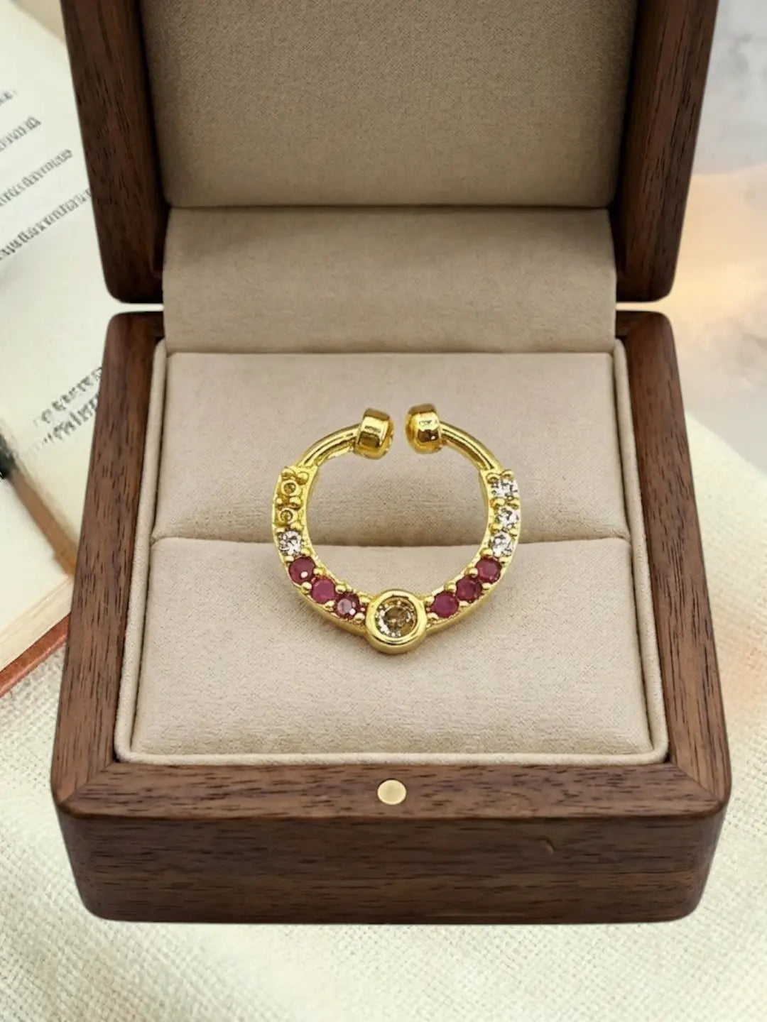 Gold Plated AD Septum Pressing Nose Ring Nath