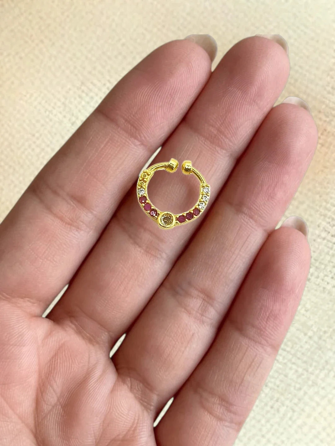 Gold Plated AD Septum Pressing Nose Ring Nath