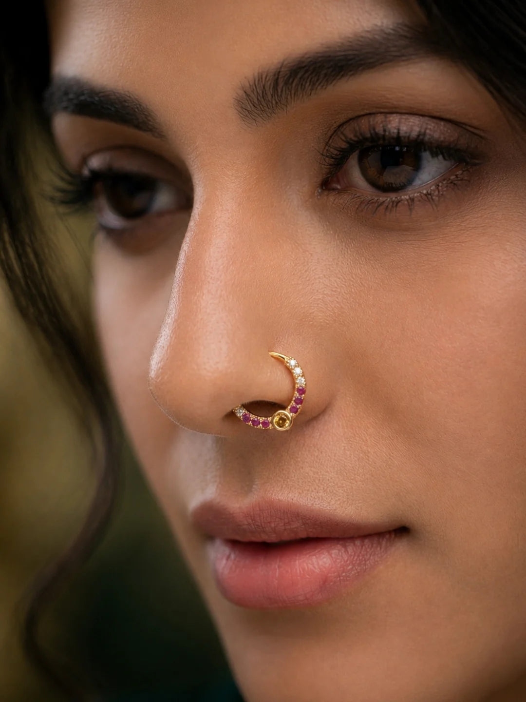 Gold Plated AD Septum Pressing Nose Ring Nath