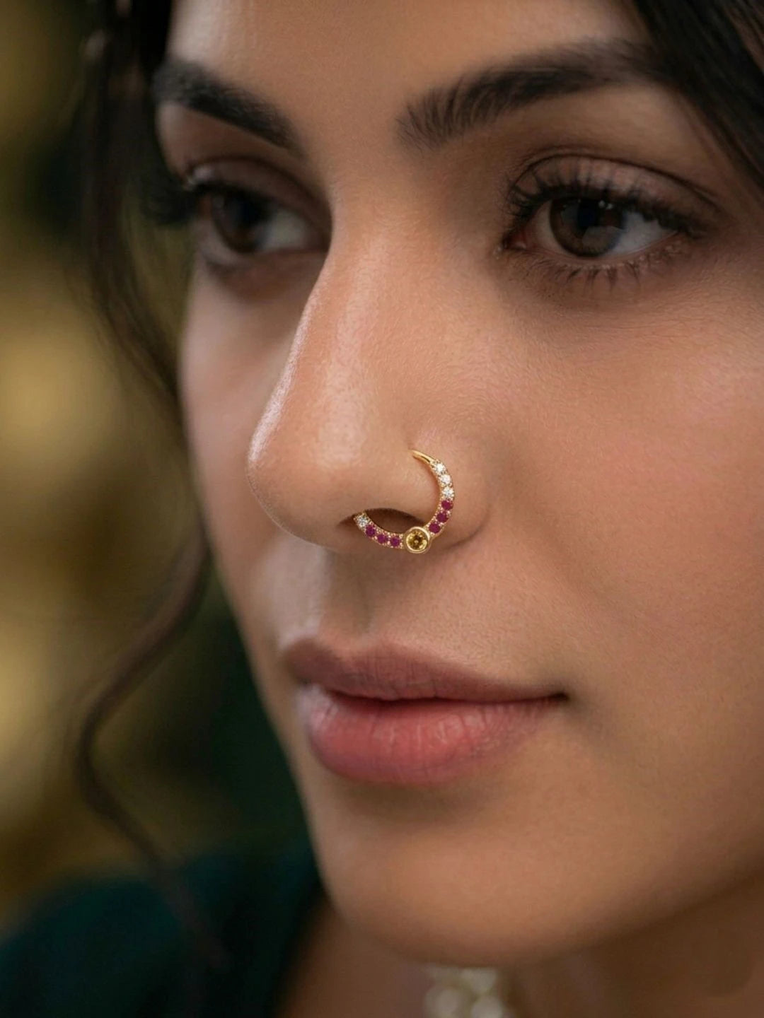 Gold Plated AD Septum Pressing Nose Ring Nath