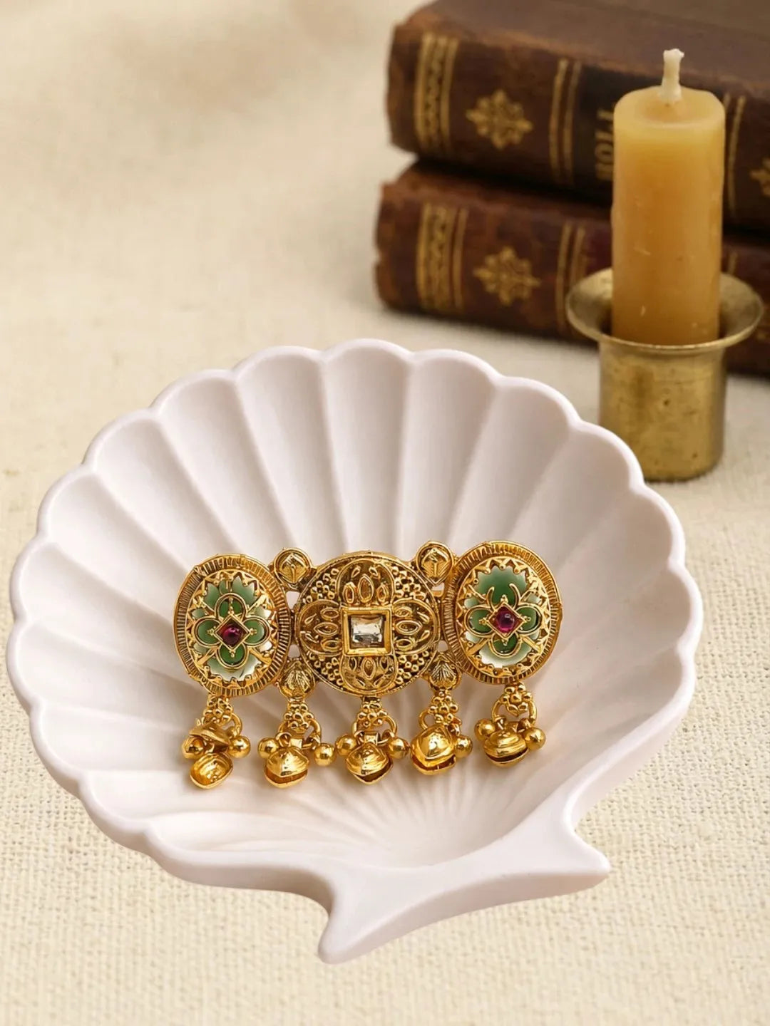 Gold Plated Kundan Heritage Meenakari Adjustable Finger Ring