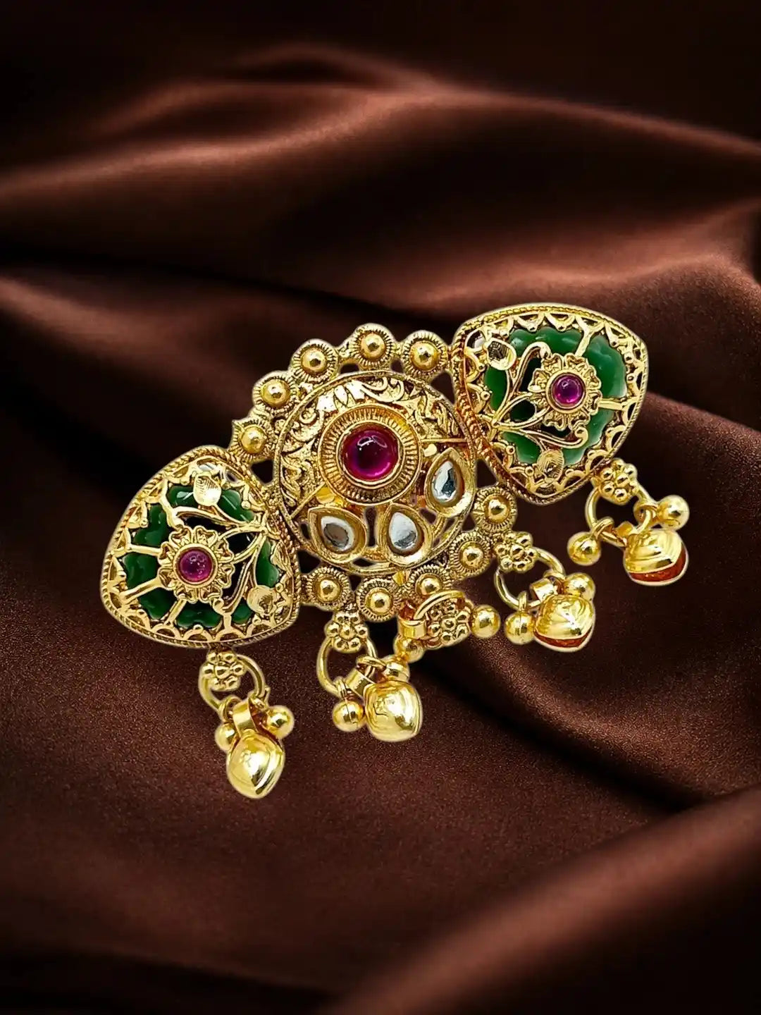 Gold Plated Kundan Heritage Meenakari Adjustables Finger Ring