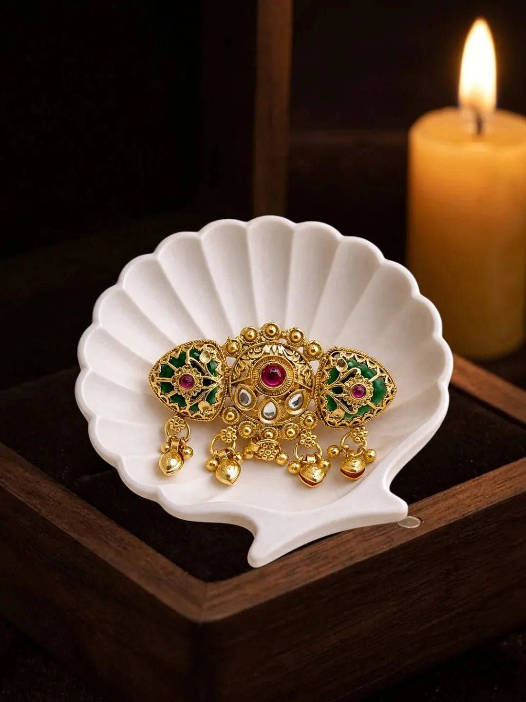 Gold Plated Kundan Heritage Meenakari Adjustables Finger Ring